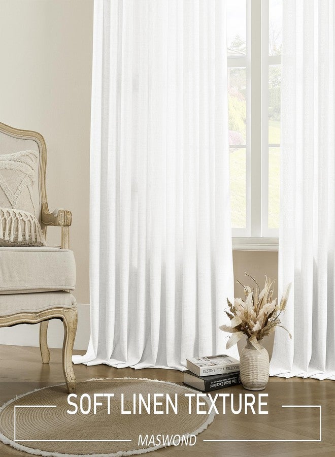 MASWOND White Pinch Pleated Semi Sheer Curtains 52W x 90L Inches, Linen Light Filtering Window Curtains for Living Room Bedroom, Pinch Pleat Drapes Easy Hanging Via Hooks (White, 1 Panel) - Image 3